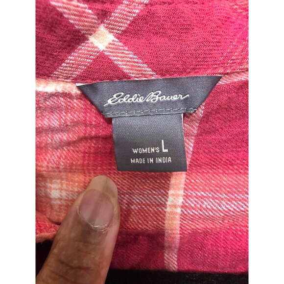 Eddie Bauer Women's Red Plaid Button-Up Long-Sleeve Shirt With Pocket Size L - Picture 7 of 8